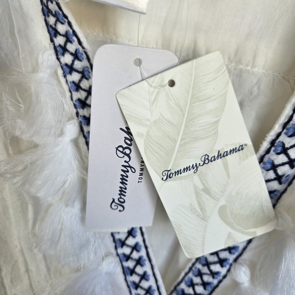 NWT Tommy Bahama XL White Cotton Clip Embroidered Tier Dress Tassel Boho - Picture 8 of 10
